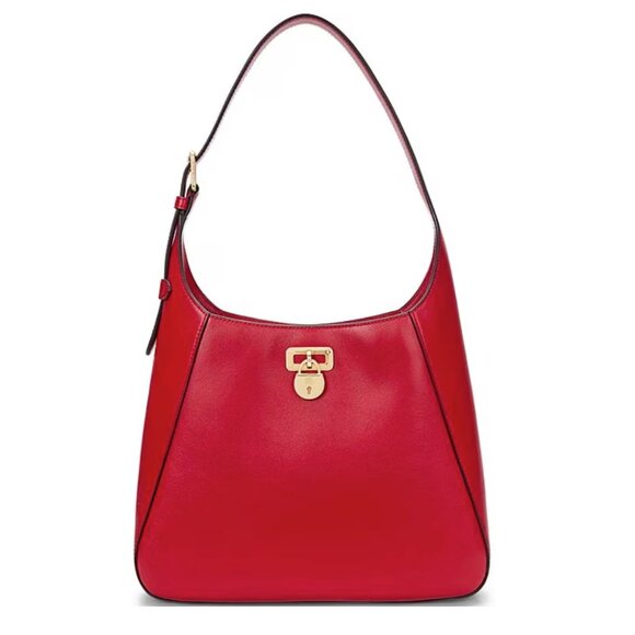 Lauren Ralph Lauren Red Tanner Large Leather Padlock Shoulder Bag - Picture 1 of 7